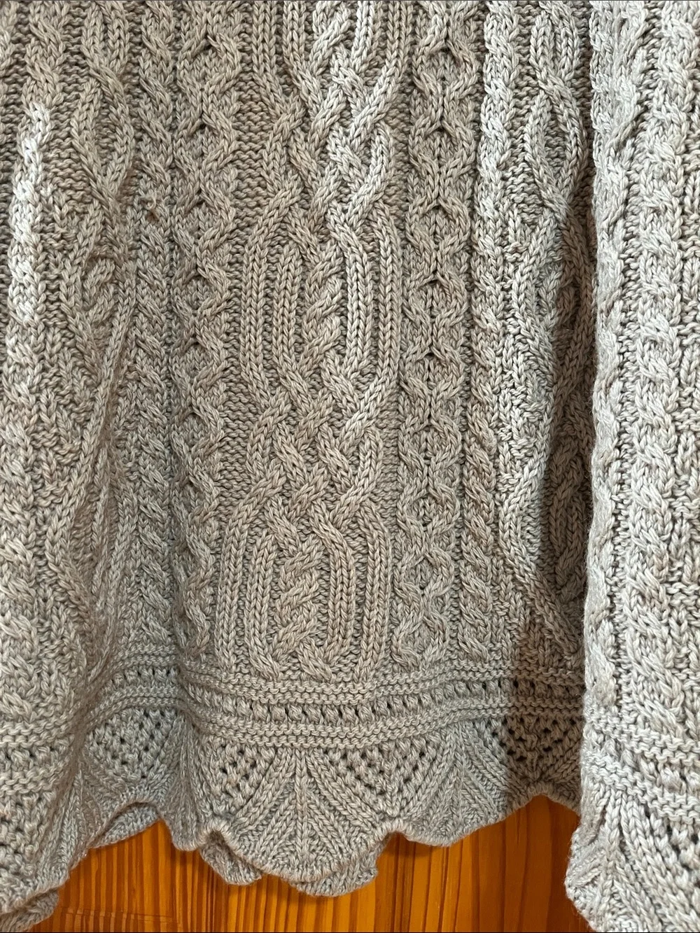 Aran Crafts Ireland 100% Merino Wool Chunky Cable Knit Cardigan Light Taupe - Picture 10 of 13